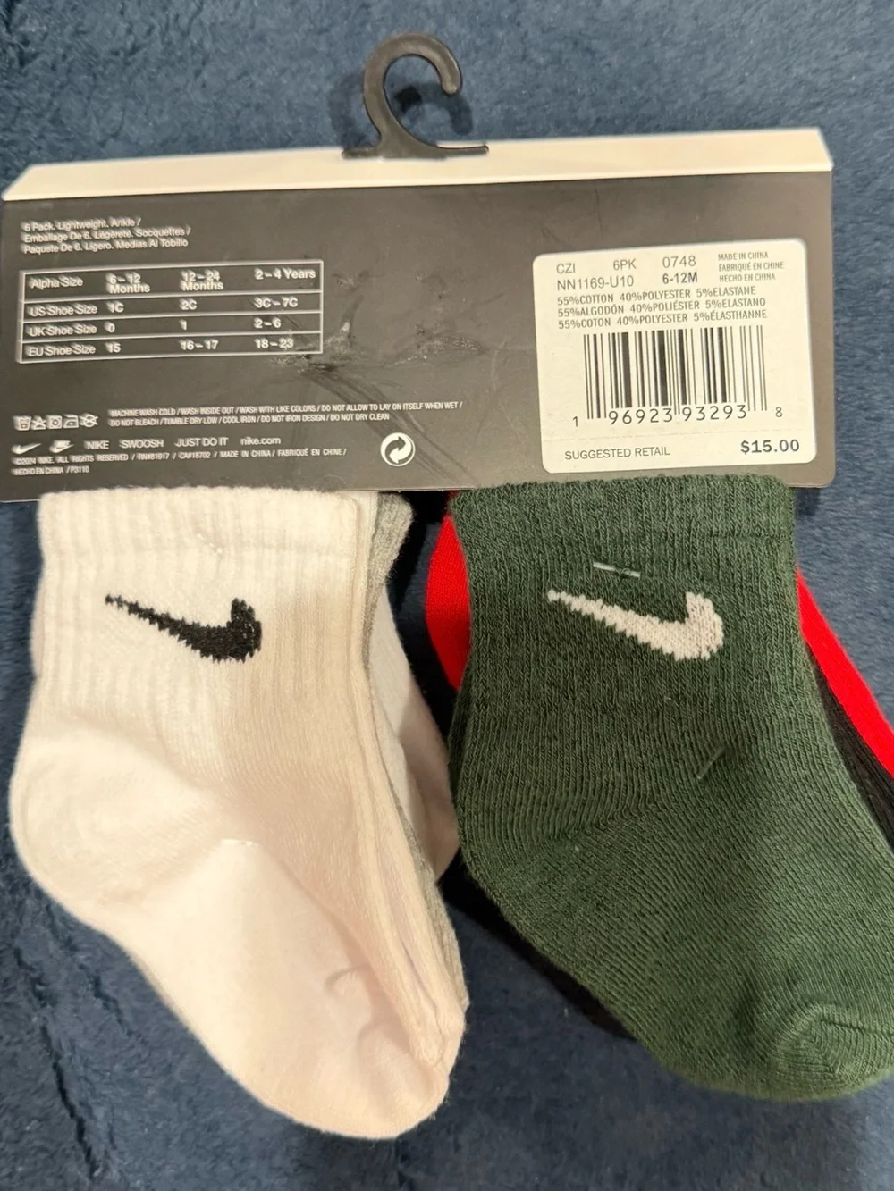 Nike Kids 6-Pack Lightweight Socks - Red, White, Gray, Black